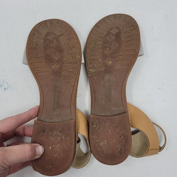 Womens Timberland Grey Tan Ankle Strap Leather Flat Peep Toe Sandals Size 9.5 - Picture 3 of 9